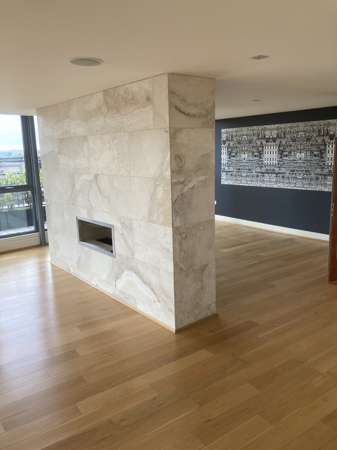 Flooring around feature fireplace