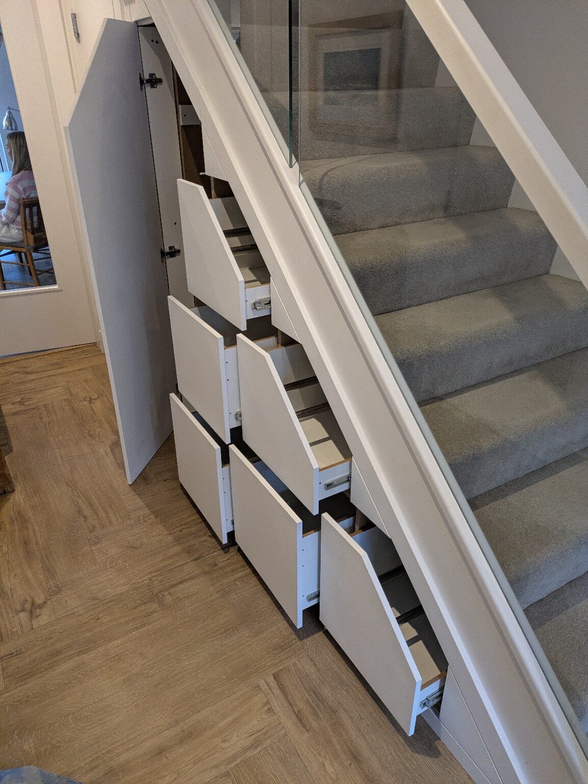 Pull-out under-stairs drawers